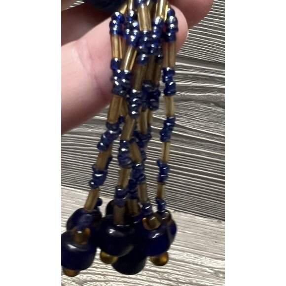 Vintage Christmas Threaded Beaded Tassel  5” Ornament Unique Blue Green Gold - Picture 8 of 8